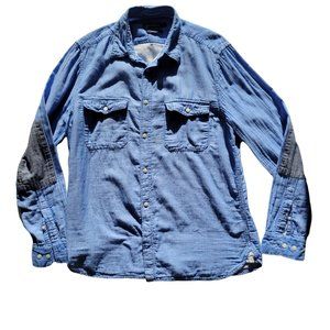 French Connection Mens Elbow Pads Blue Long-sleeved Button Down Cotton Regular S